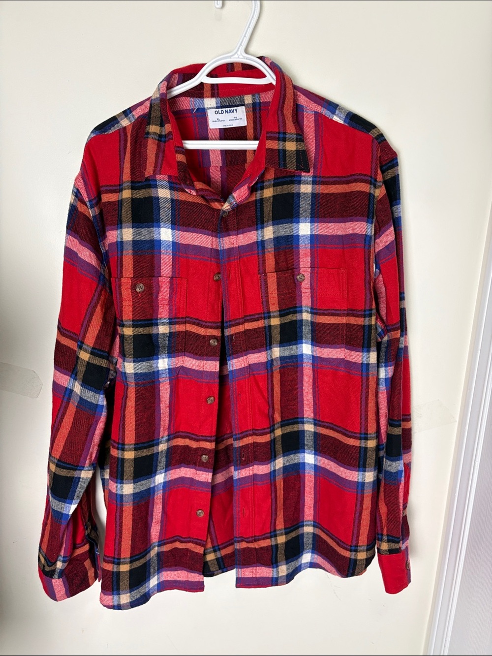 Old Navy Boyfriend Red Plaid Button-Down Shirt Oversized